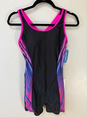 HALCURT One Piece Boyleg Racer Back Swimsuit Black Womens Size Small
